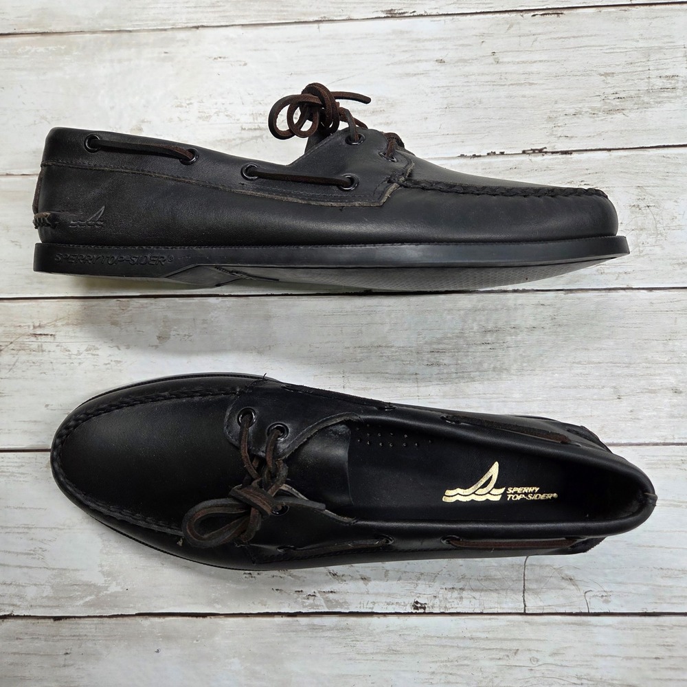 Sperry Top-Sider Authentic Original Boat Shoes Men 10 Black Leather 0197972